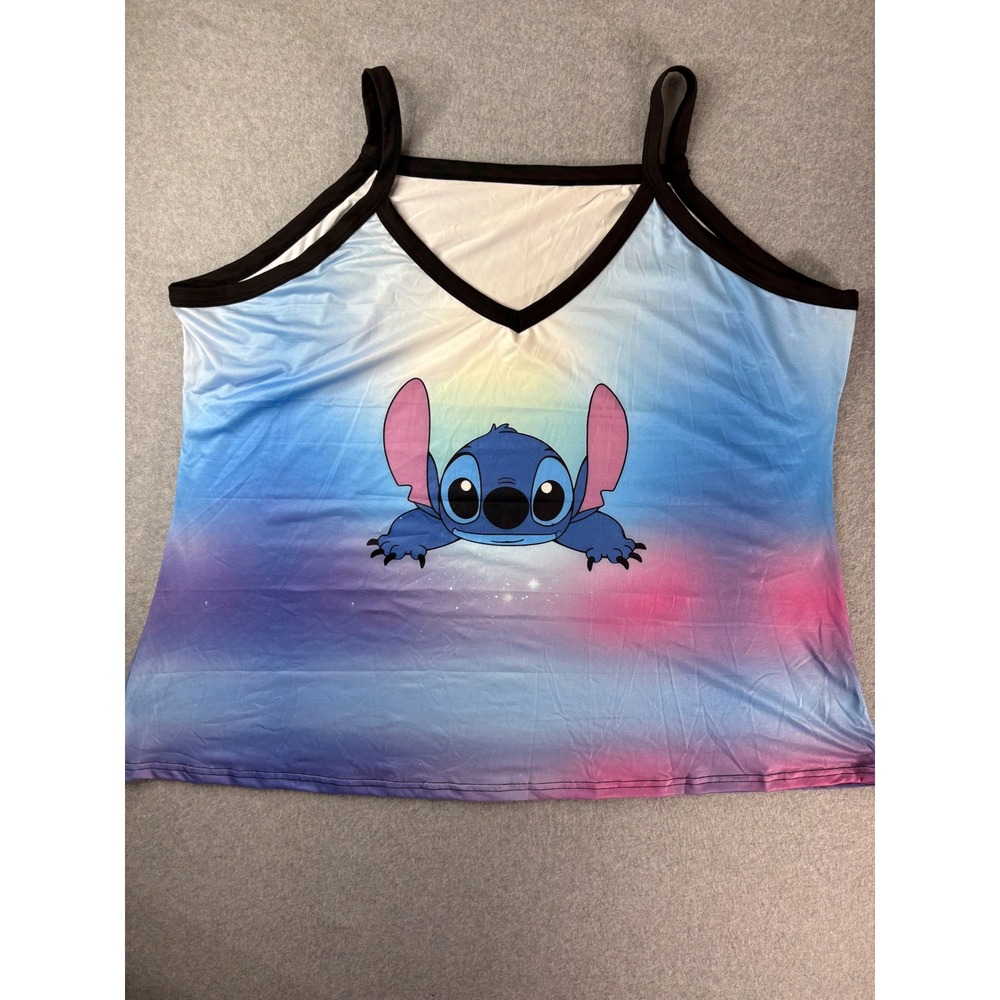 Disney Lilo & Stitch Graphic Tank, Womens 6XL Blue Purple Galaxy V-Neck Camisole